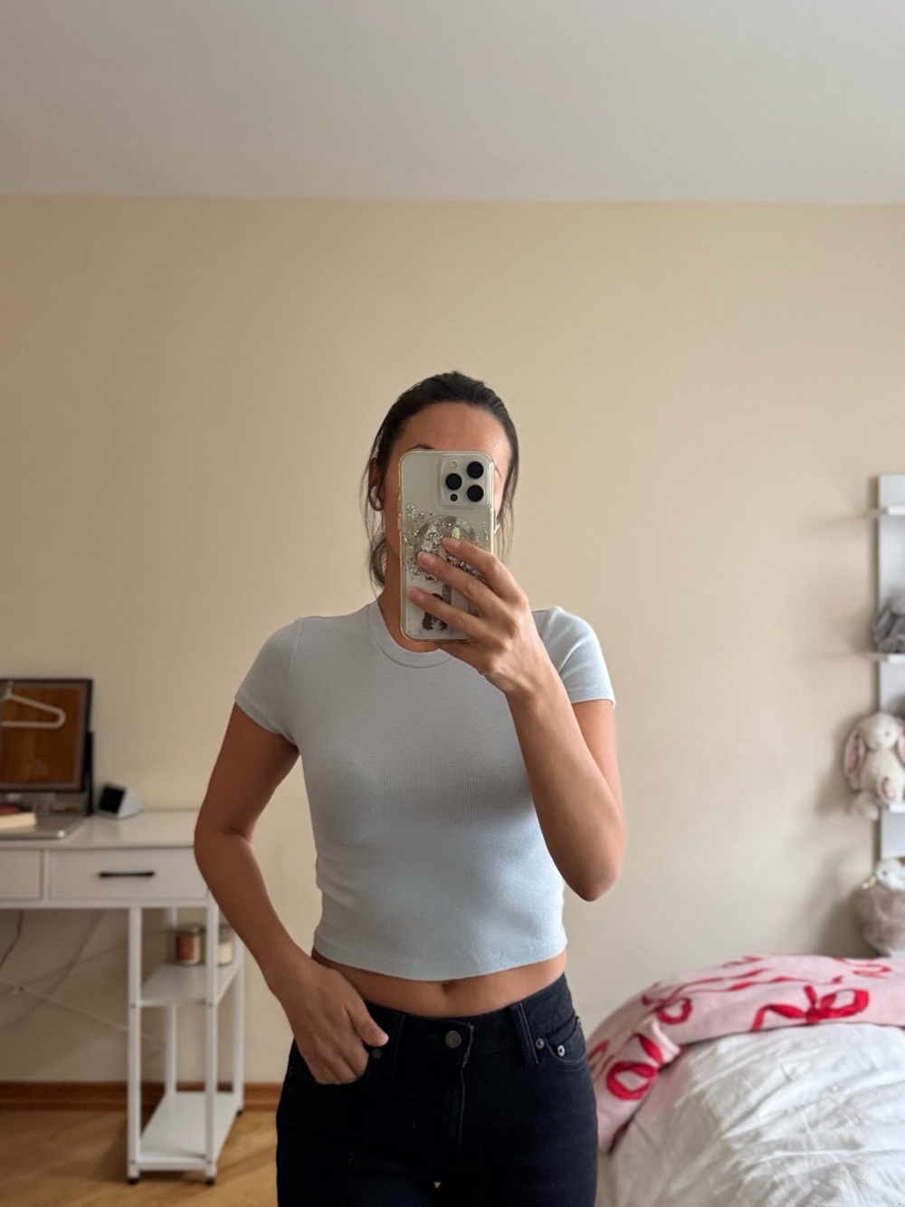 Aritzia Light lot of 3 white Blue Fitted Crop Tee